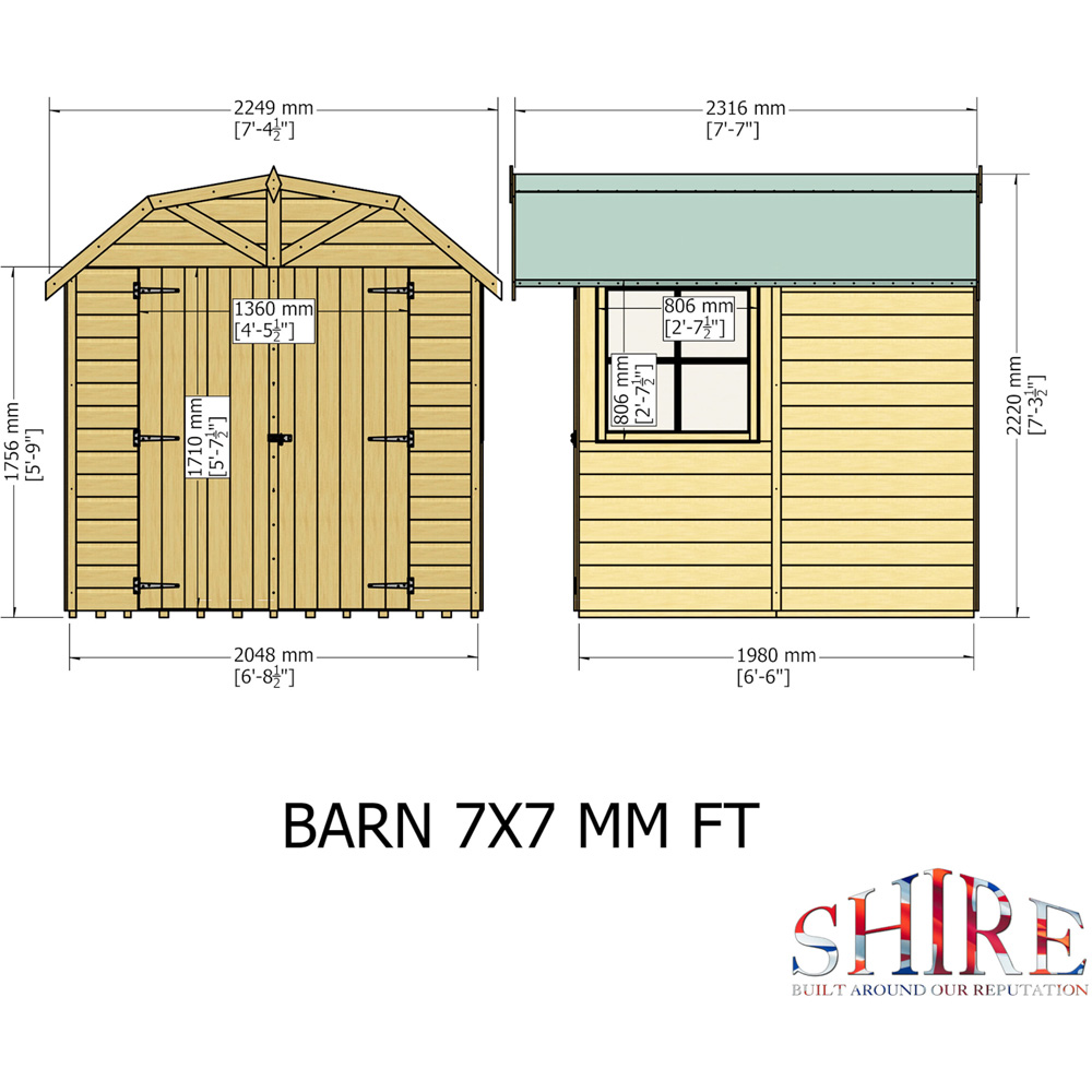 Shire Barn 7 x 7ft Double Door Wooden Shiplap Shed Image 9