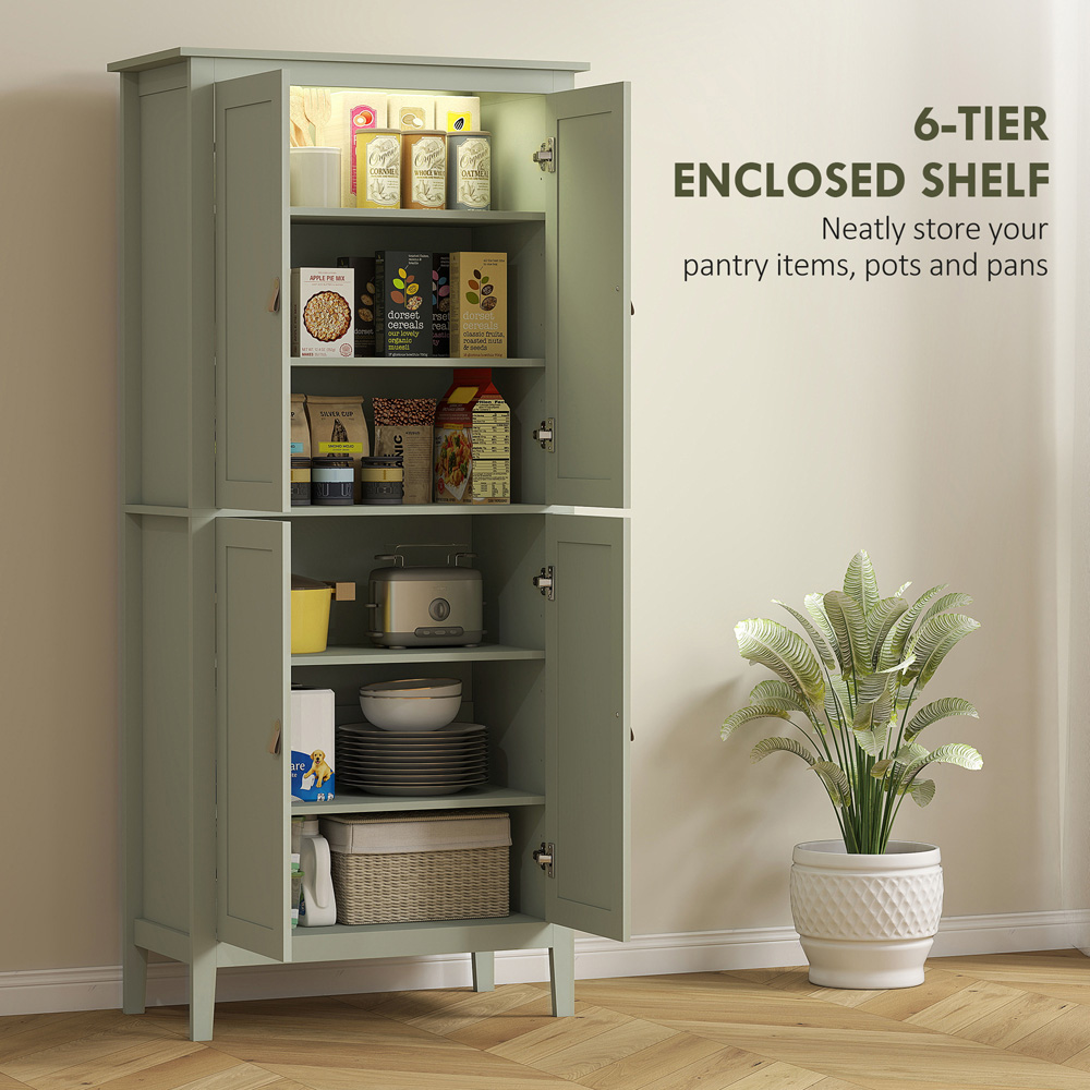 HOMCOM 4 Door Green Tall Freestanding Pantry Storage Cabinet Image 5