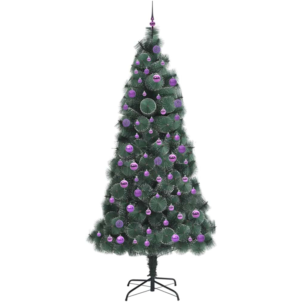 vidaXL Pre-Lit Lilac Baubles Green Artificial Christmas Tree 8ft Image 4