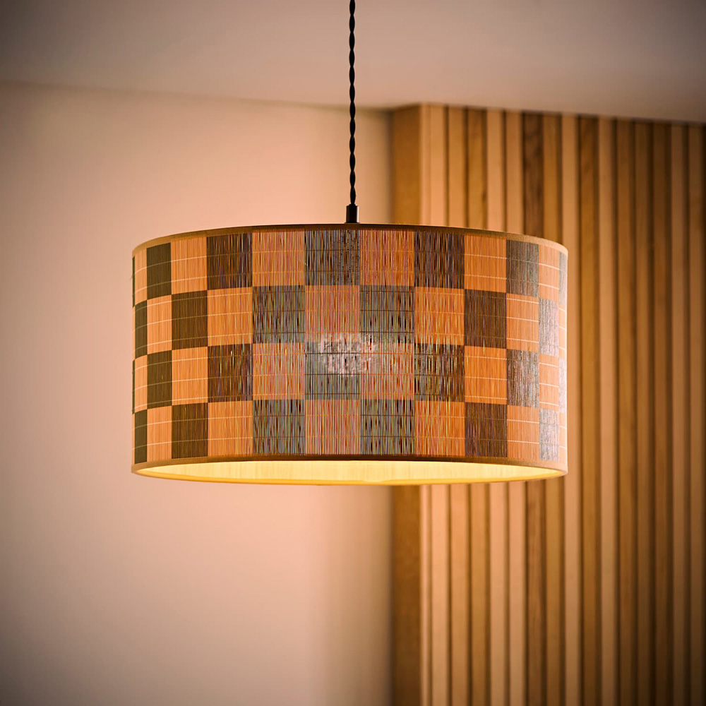 ValueLights Lori Green Check Print Bamboo Drum Easy Fit Ceiling Light Lamp Shade 45cm Image 2