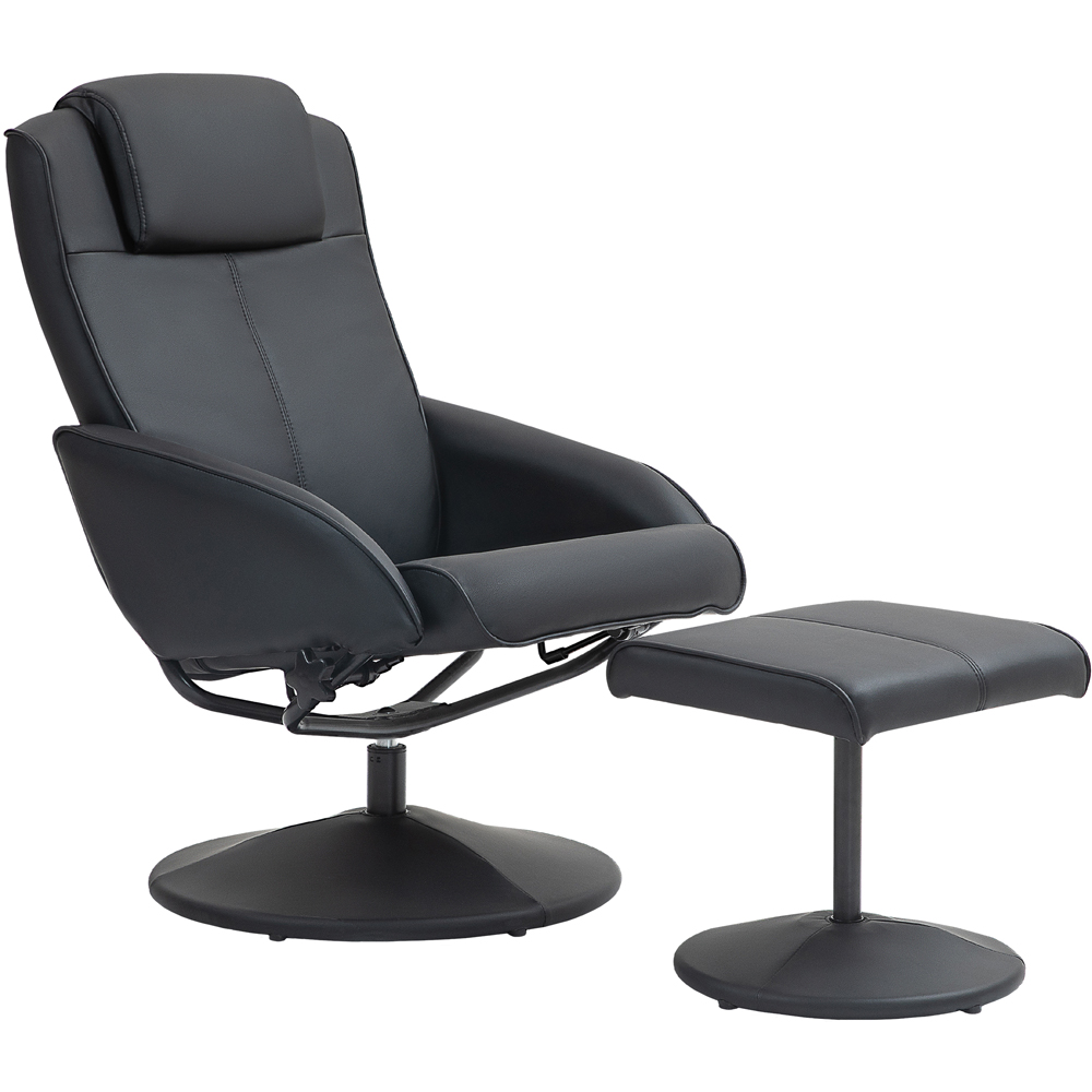 HOMCOM Black PU Leather Upholstered Recliner Chair and Footstool Image 2