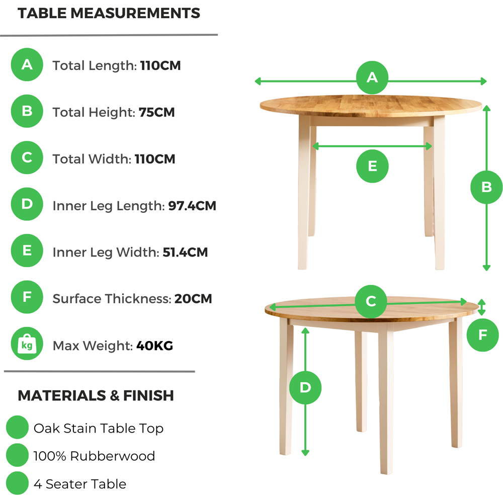 Furniturebox Salisbury 4 Seater Solid Wood Round Dining Table Oak and Cream Image 6