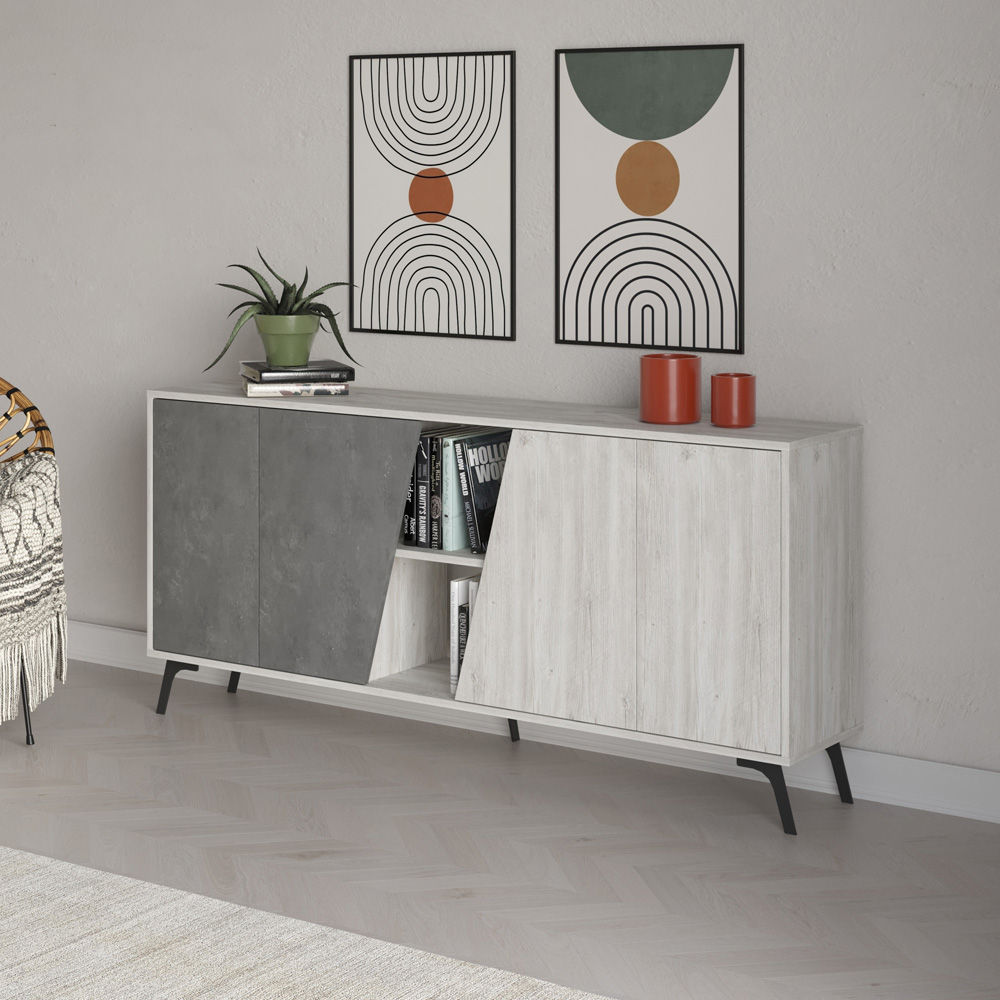 Decortie Fiona 4 Door 2 Shelf Ancient White and Retro Grey Sideboard Image 4