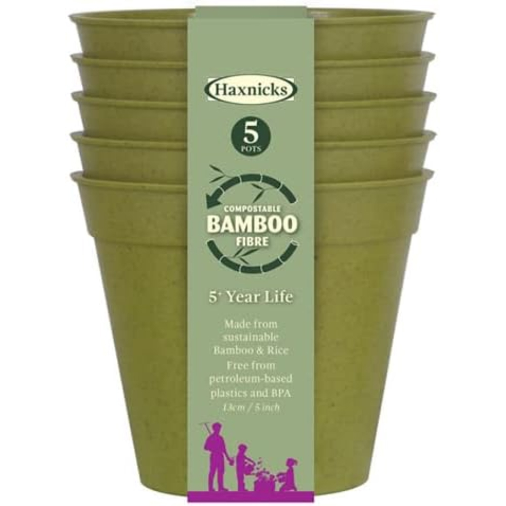 Garden Gear Sage Green Bamboo Pot with Saucer 13cm 5 Pack Image 2