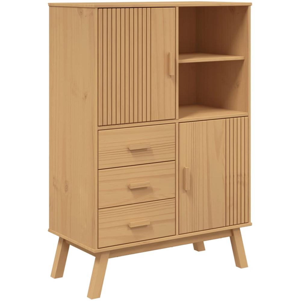 vidaXL 2 Door 3 Drawer 2 Shelf Solid Pine Wood Highboard Image 2