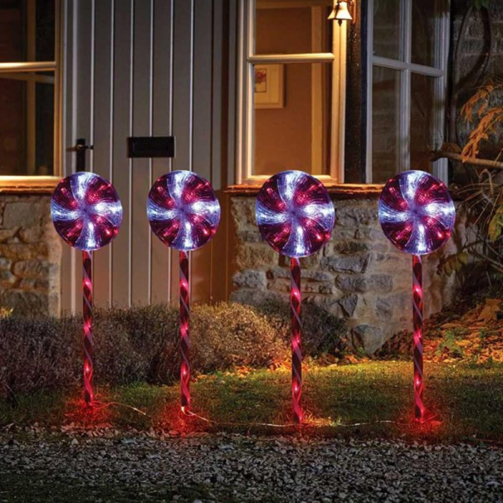 Samuel Alexander 20 Red and White LED Candy Swirl Path Light Image 1