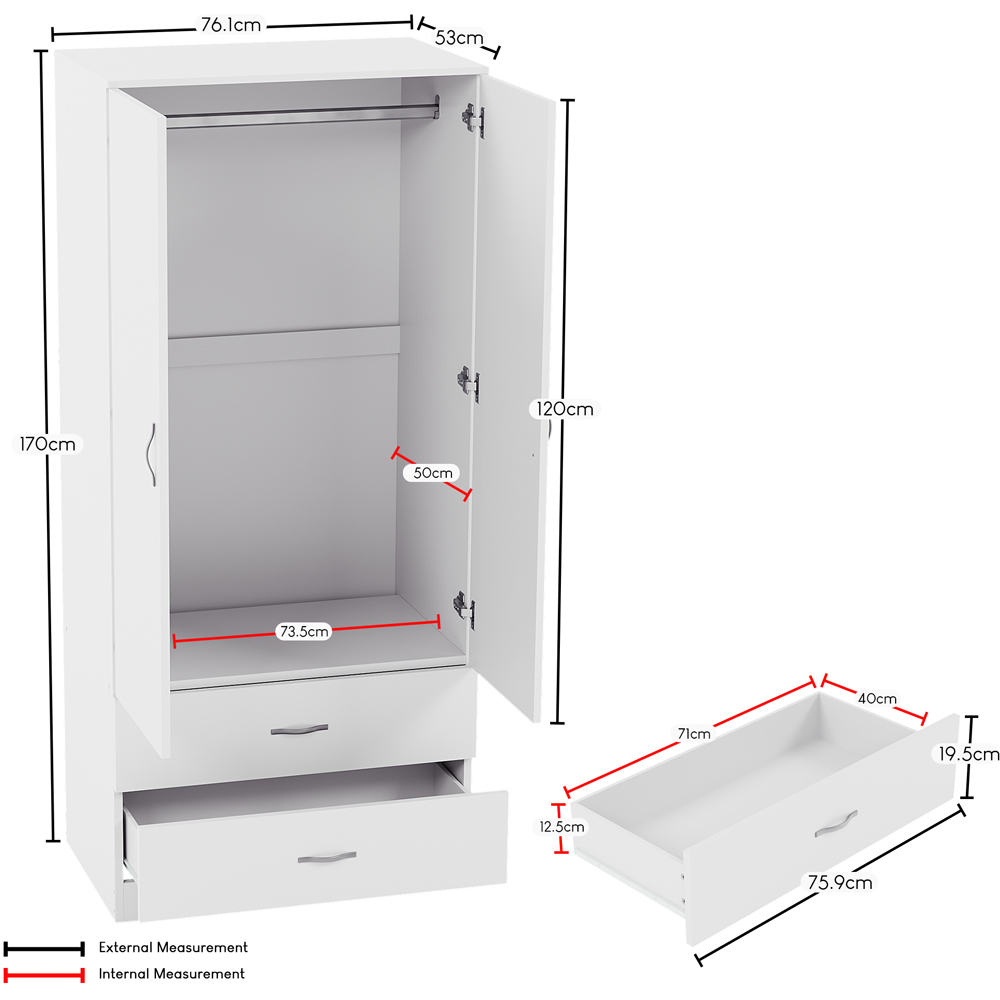 Vida Designs Riano 2 Door 2 Drawer White Wardrobe Image 9