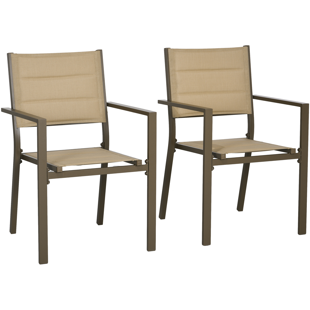 Outsunny Set of 2 Beige Aluminium Stackable Garden Chairs Image 2