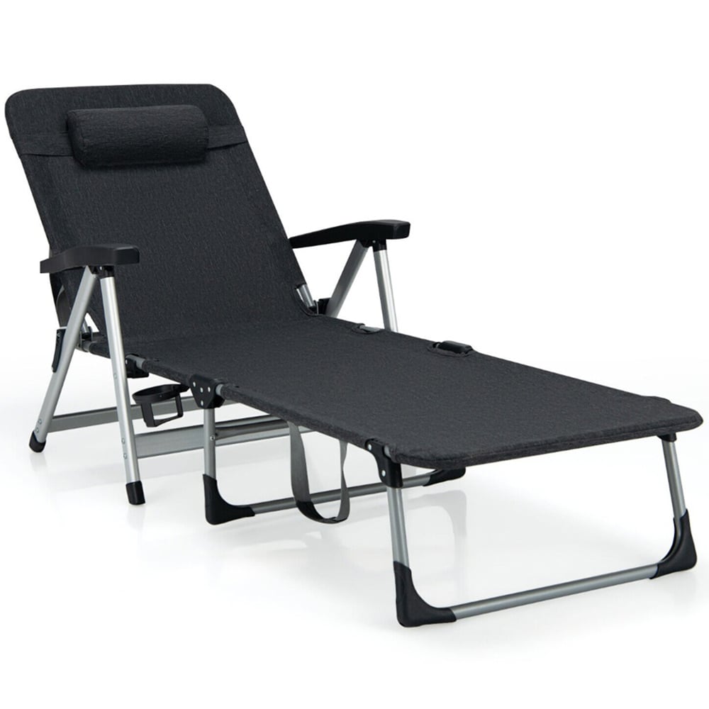 Costway Black Foldable Outdoor Chaise Lounger with Detachable Pillow Image 3