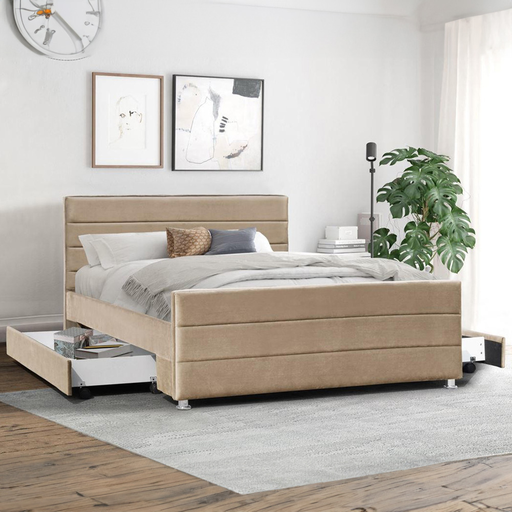 Brooklyn King Size Brown Brushed Velvet Upholstered Bed Frame Image 1