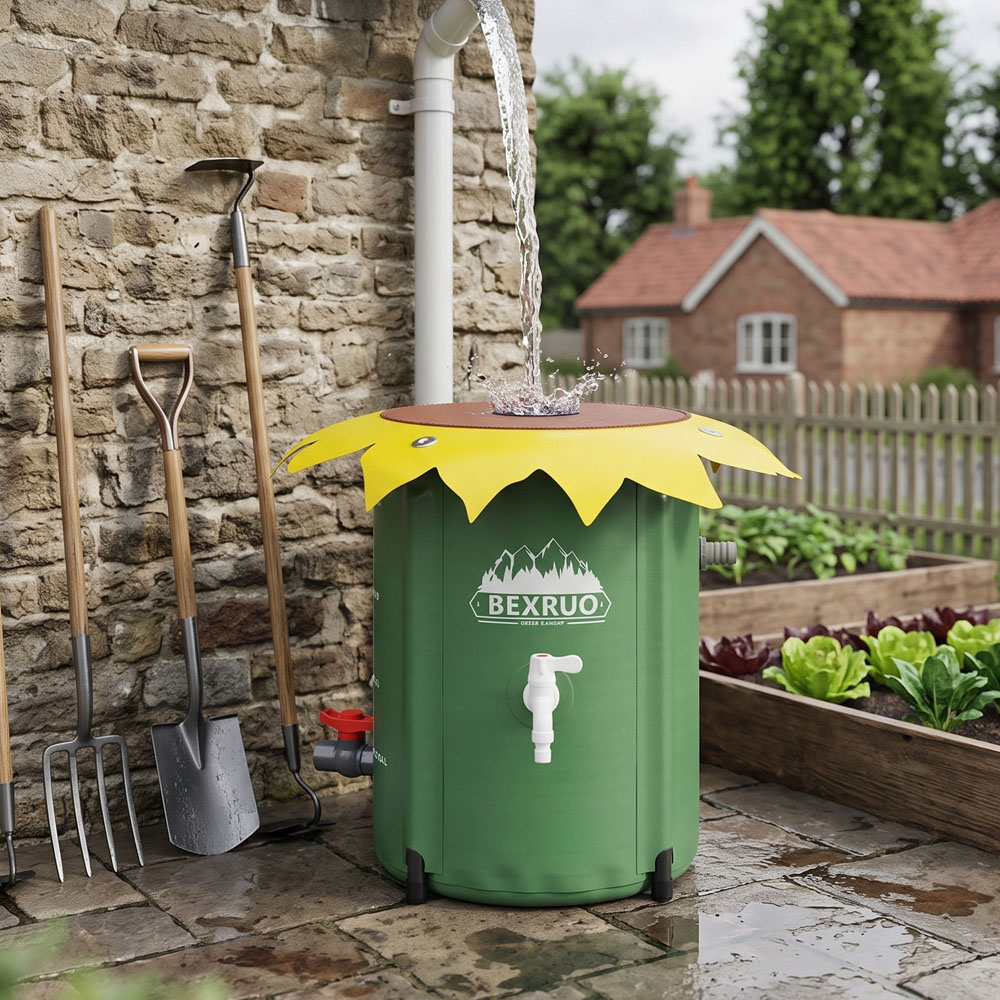 Living and Home 50L Green Sunflower Rain Barrel with Tap and Overflow Port Image 2