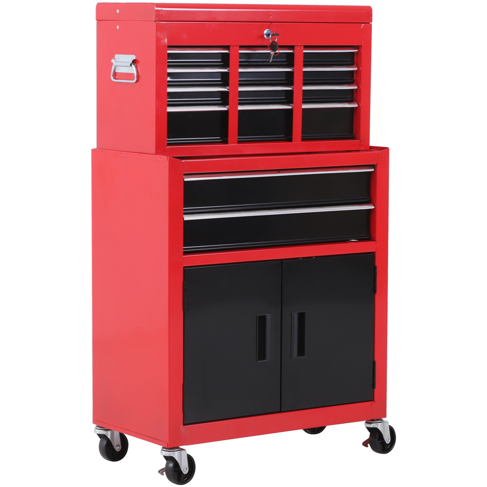 HOMCOM 6 Drawer Red Tool Chest and Cabinet Set Image 1