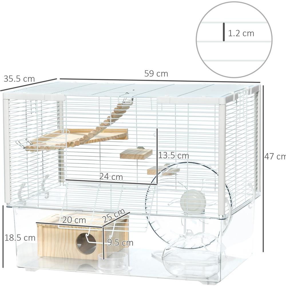 PawHut White and Natural Hamster Cage with Wooden Ramp and Exercise Wheel Image 7