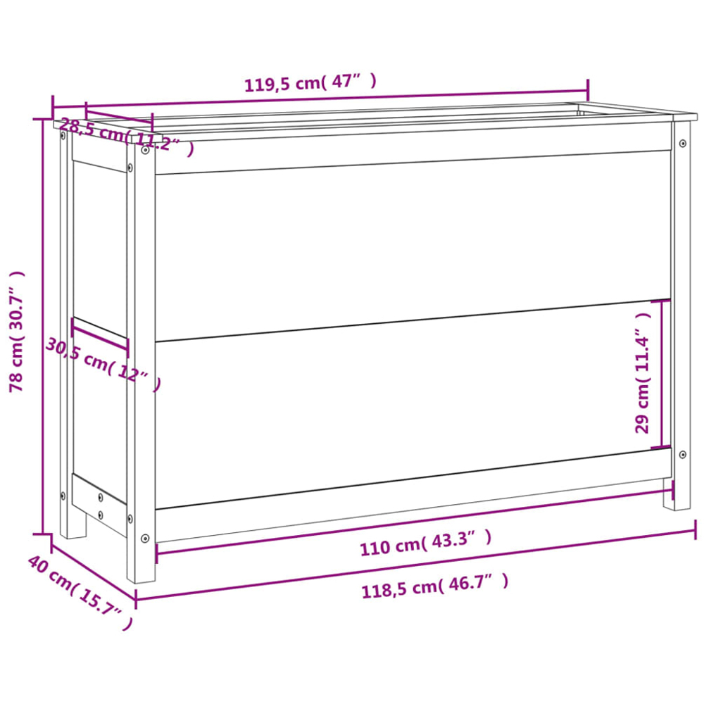 vidaXL White Solid Pine Wood Raised Garden Bed 119.5 x 40 x 78cm Image 8