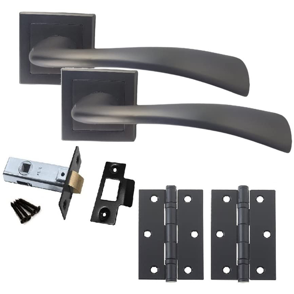 Golden Grace Matt Satin Black Scimitar Door Handle Set Image