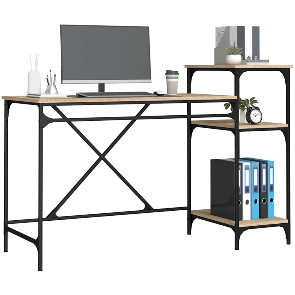 vidaXL 3 Shelf Industrial Style Computer Desk Sonoma Oak Image 3