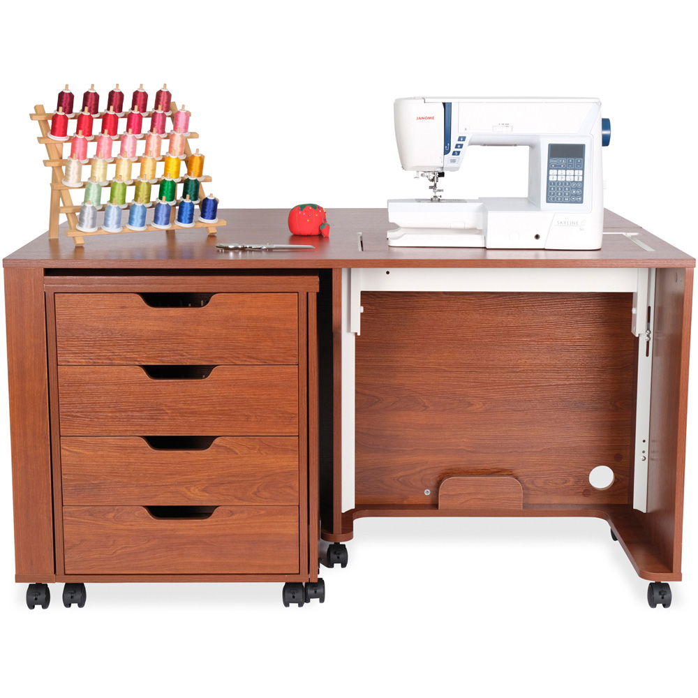 Arrow Cabinets Laverne and Shirley 455 4 Drawer Teak Fold-Away Sewing Cabinet Image 7