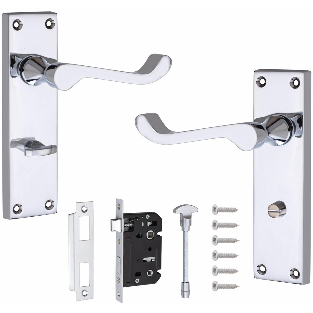 Golden Grace Victorian Scroll Lever Polished Chrome Bathroom Handles and Mortise Lock Set Image 1