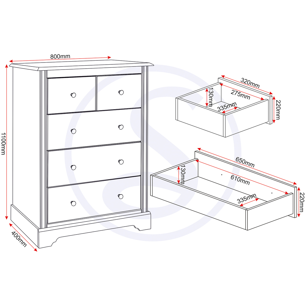 Seconique Stratford 5 Drawer White Storage Chest Image 9