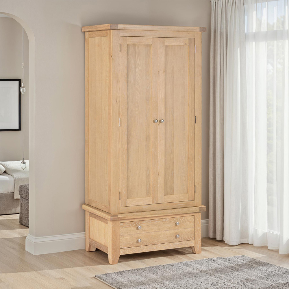 Seconique Windsor 2 Door Single Drawer Natural Oak Wardrobe Image 8