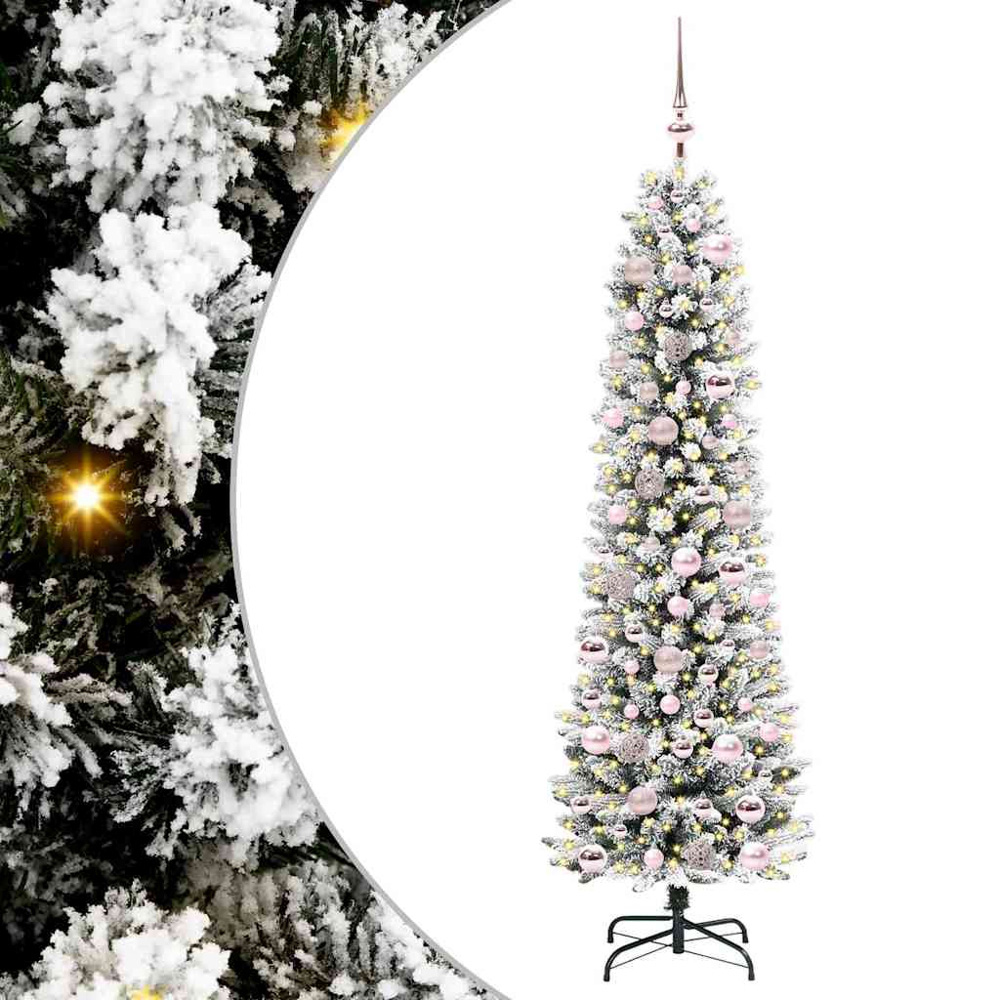 vidaXL Pre-Lit Warm White LED and Pink Baubles White Artificial Christmas Tree with Stand 6ft Image 2