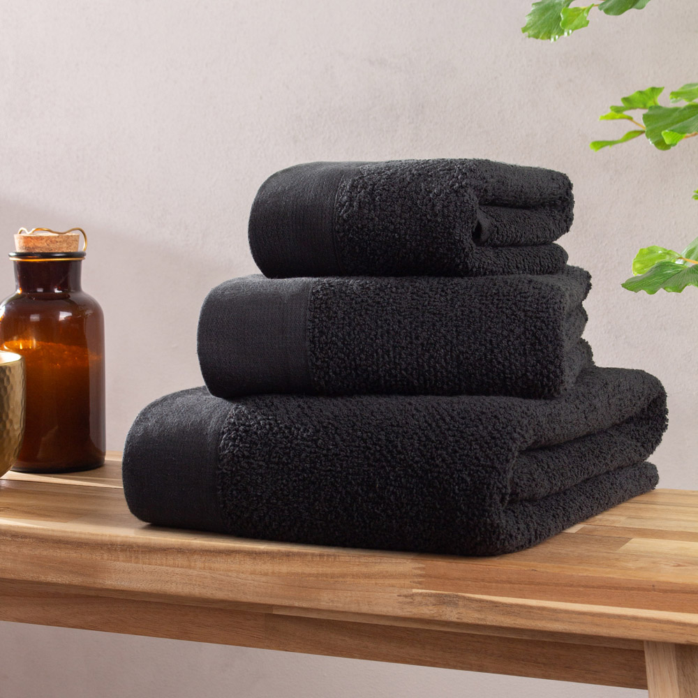 furn. Textured Cotton Black Hand Towels and Bath Sheets Set of 4 Image 2