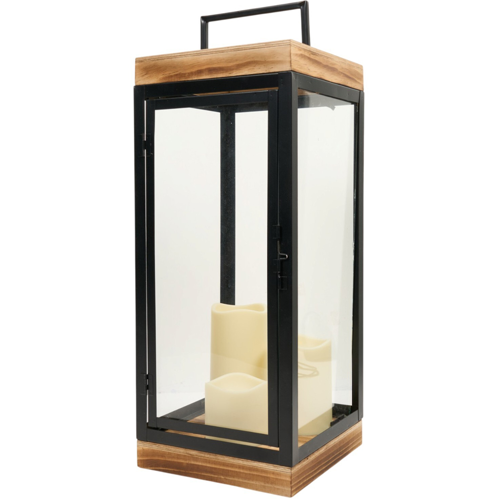Black Wood Triple LED Candle Lantern Image 1