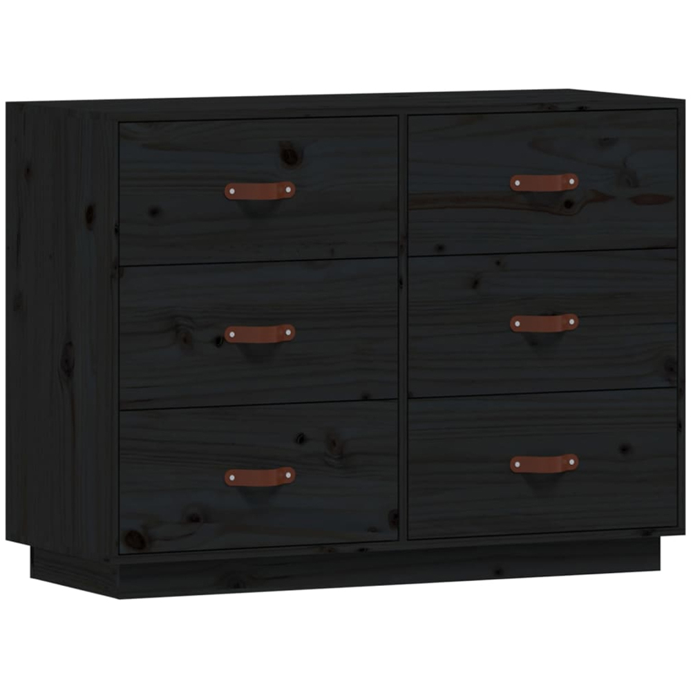 vidaXL 6 Drawer Black Solid Pine Wood Sideboard Image 2