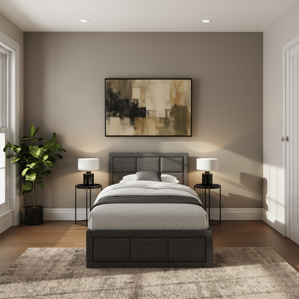 GFW Jamie Single Grey Hopsack Fabric End-Lift Ottoman Bed with Headboard Image 8
