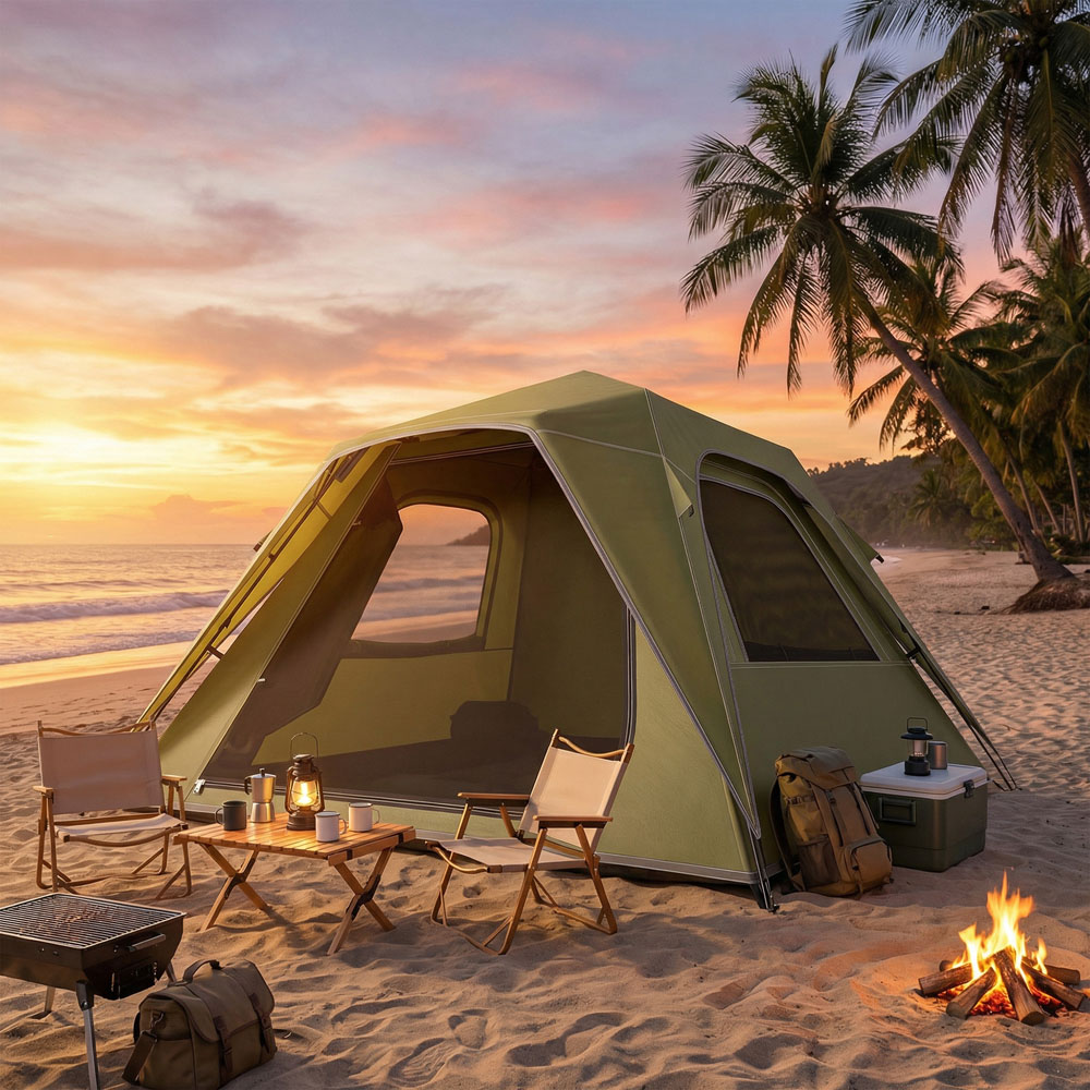 Outsunny 3-4 Person Waterproof Pop-Up Camping Tent Green Image 3