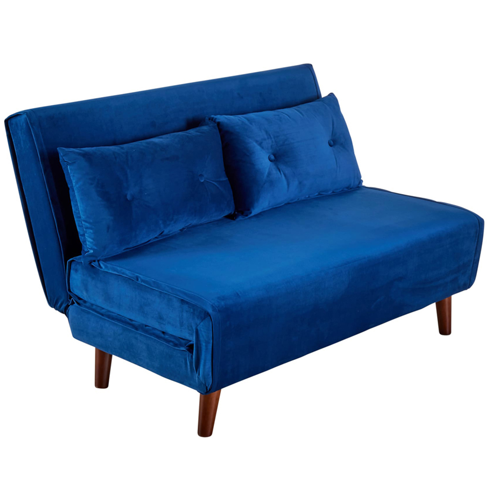 Home Source Morella 2 Seater Blue Velvet Folding Sofa Bed with Pillow Image 2