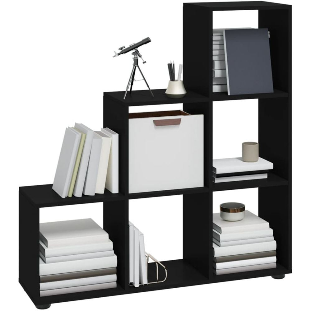 vidaXL 6 Shelf Black Staircase Bookcase Image 3
