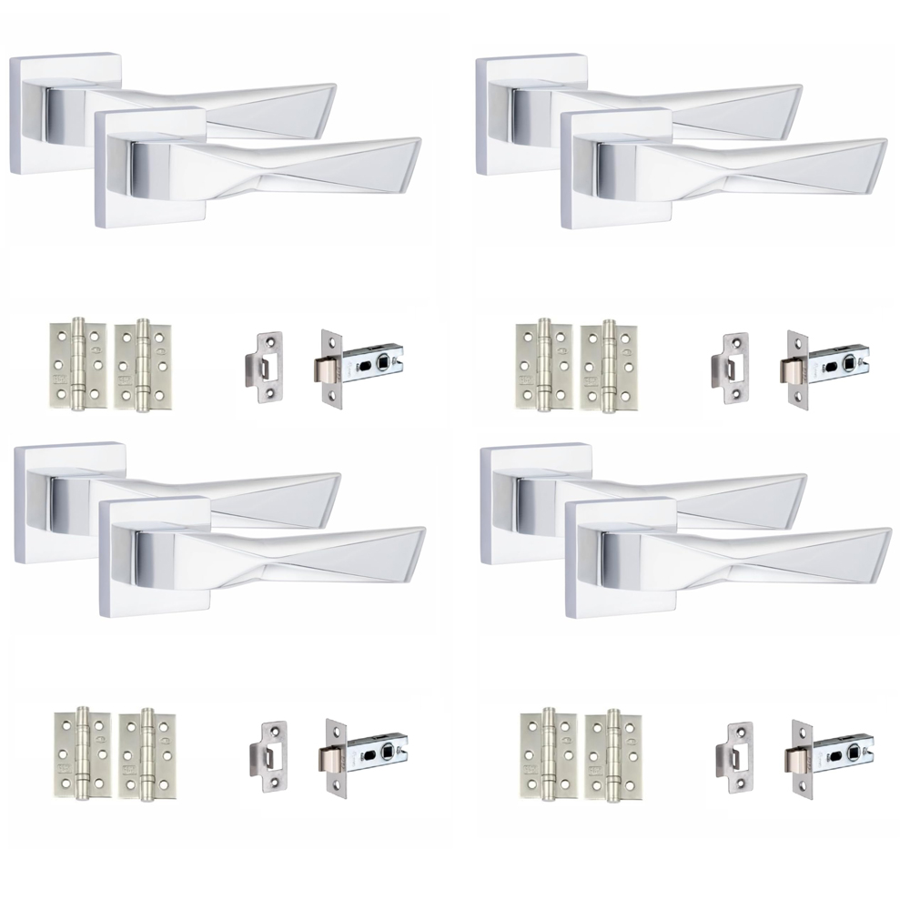 Golden Grace Polished Chrome Aura Door Handle Set 4 Pack Image 1