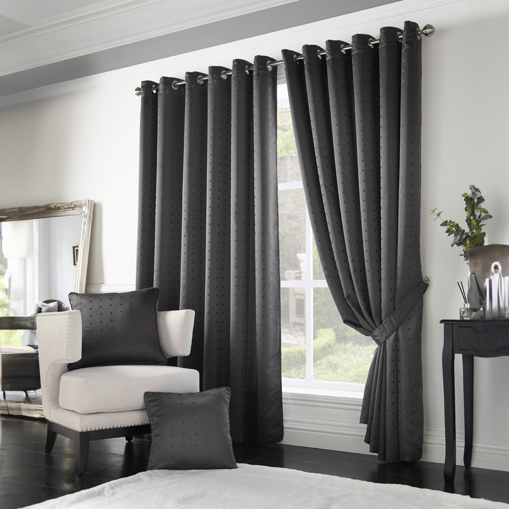 Alan Symonds Madison Charcoal Ring Top Curtain 229 x 183cm Image 1
