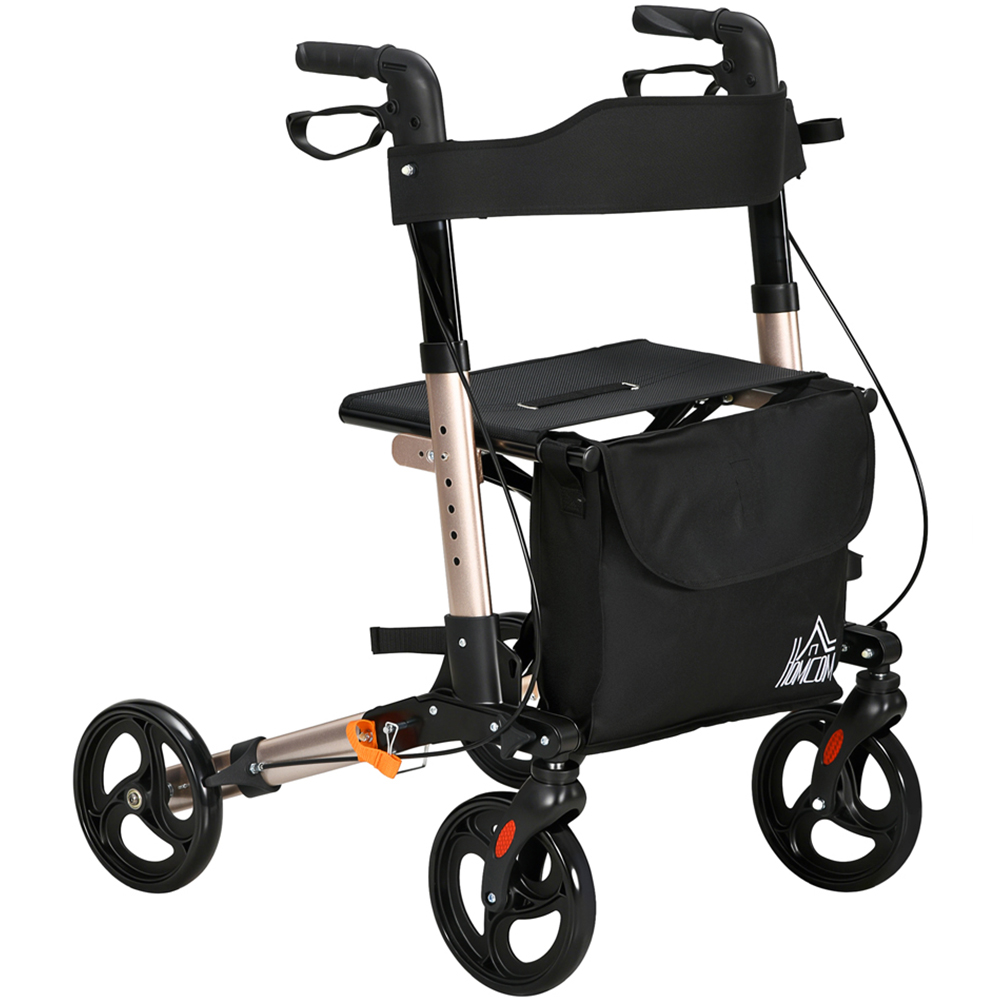 HOMCOM Gold Tone 4-Wheel Foldable Rollator Walker with Seat and Storage Bag Image 1