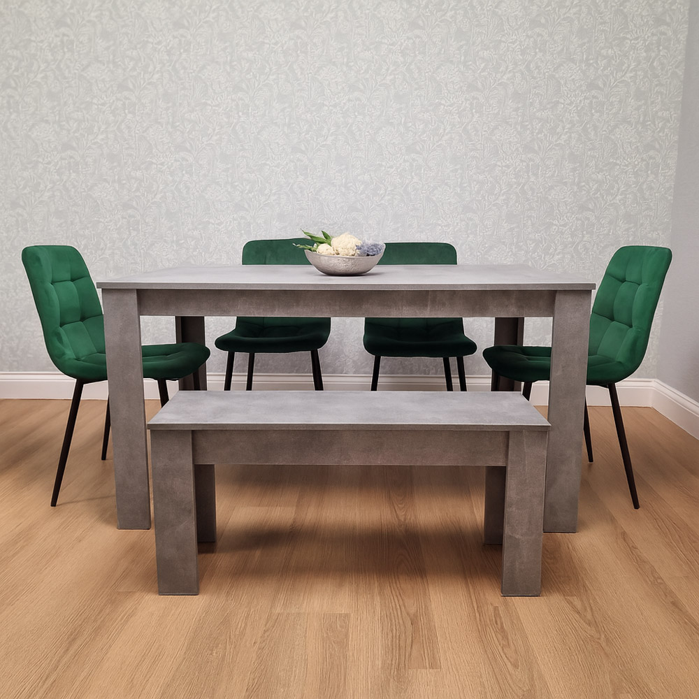 Kosy Koala Rocco 4 Seater Tufted Velvet Dining Set with Bench Stone Grey and Green Image 4