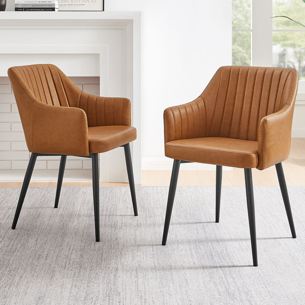 Furniturebox Cori Set of 2 Tan and Black Faux Leather Dining Chair Image 1