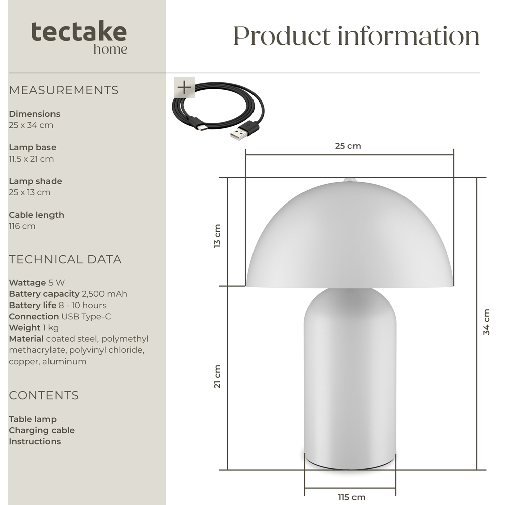 tectake Kade White Retro Battery Powered Table Lamp Image 9