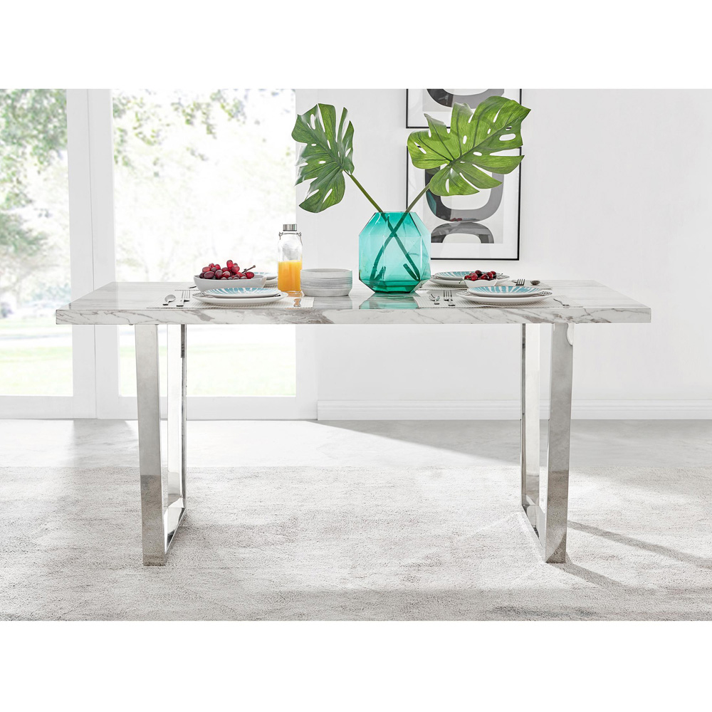 Furniturebox Solo 6 Seater White Marble Effect Dining Table Image 7