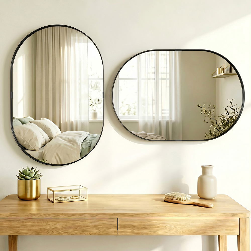 HOMCOM Black Wall Mirror with Elevated Aluminium Alloy Frame 60 x 90cm Image 4
