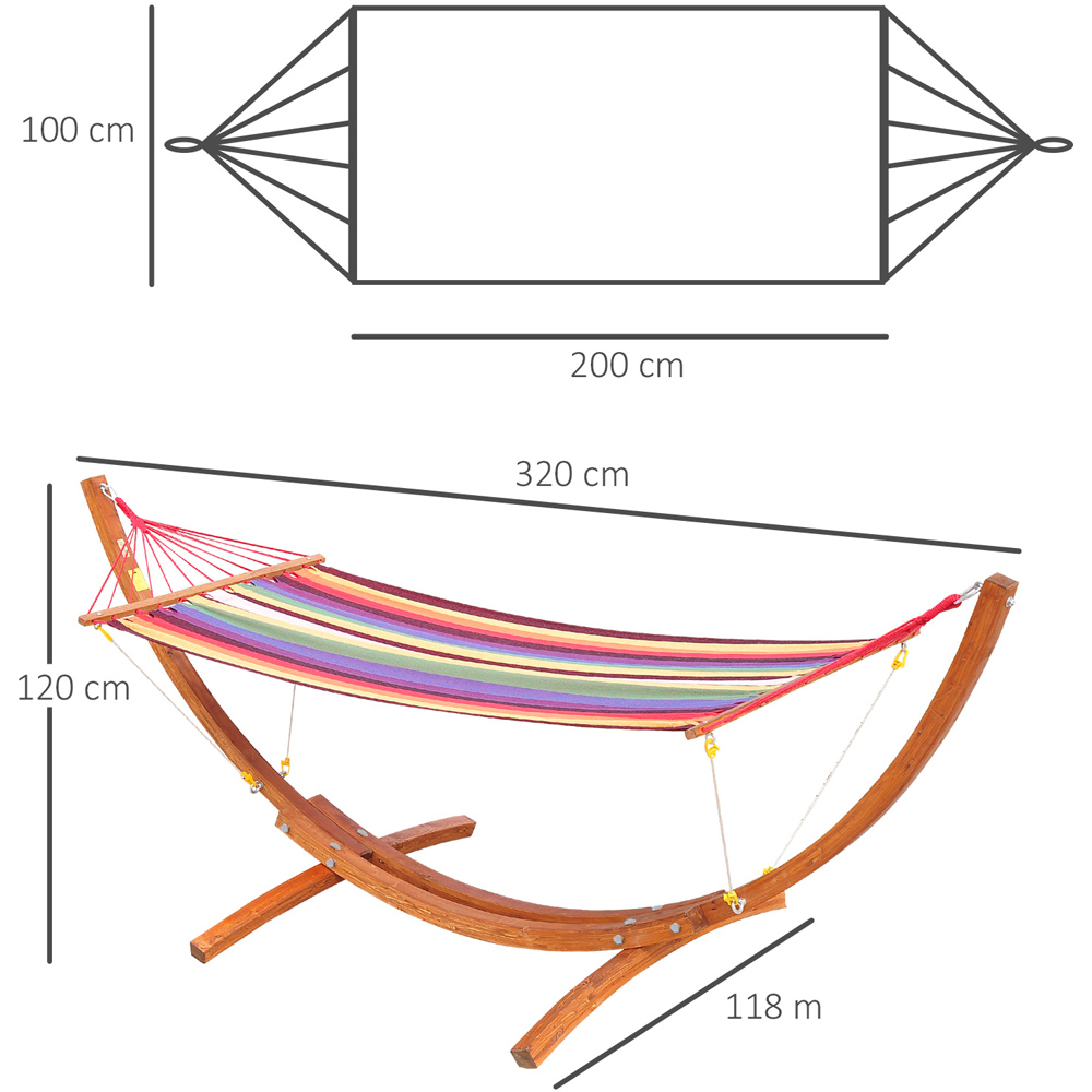 Outsunny Multicolour Hammock with Wooden Arc Stand Image 7