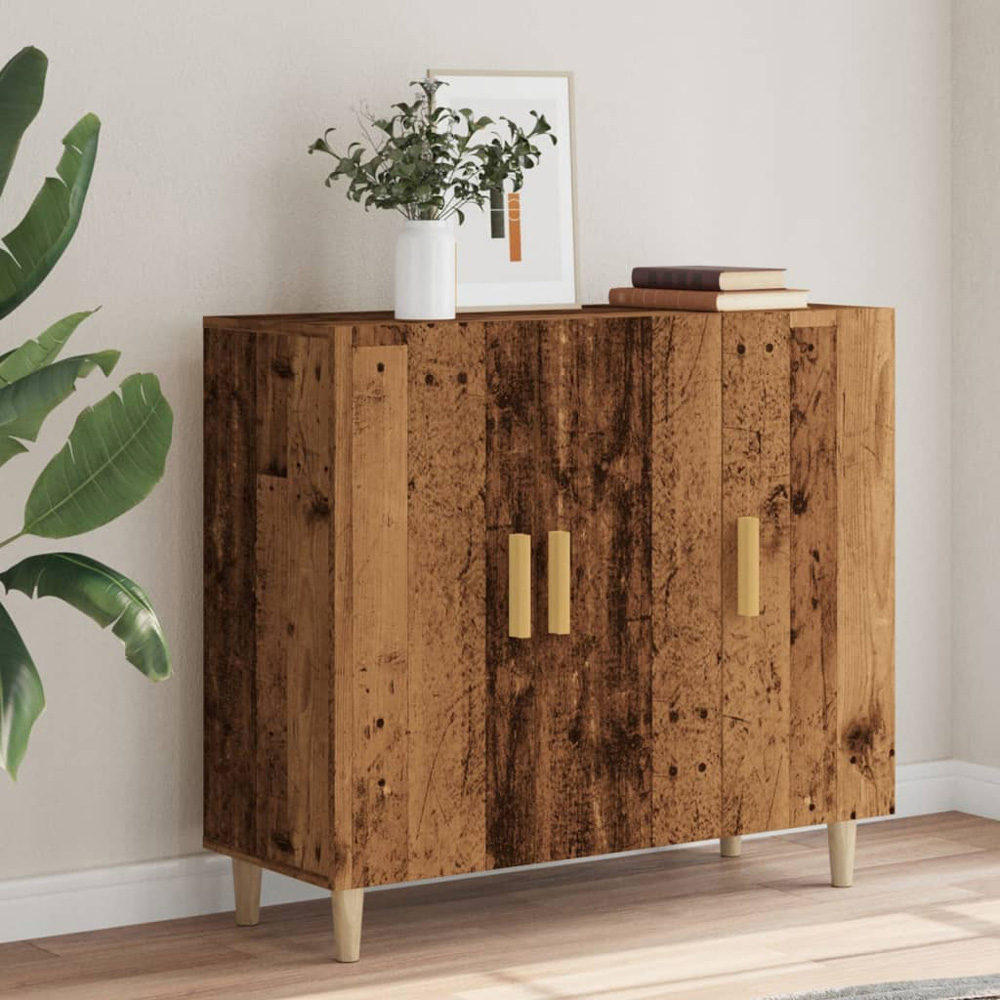 vidaXL 3 Door Old Wood Sideboard with Wooden Legs Image 4