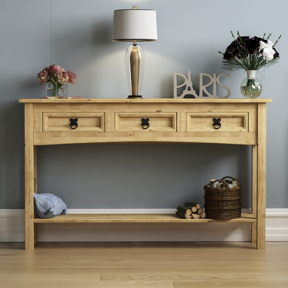 Vida Designs Corona 3 Drawer Pine Console Table Image 7