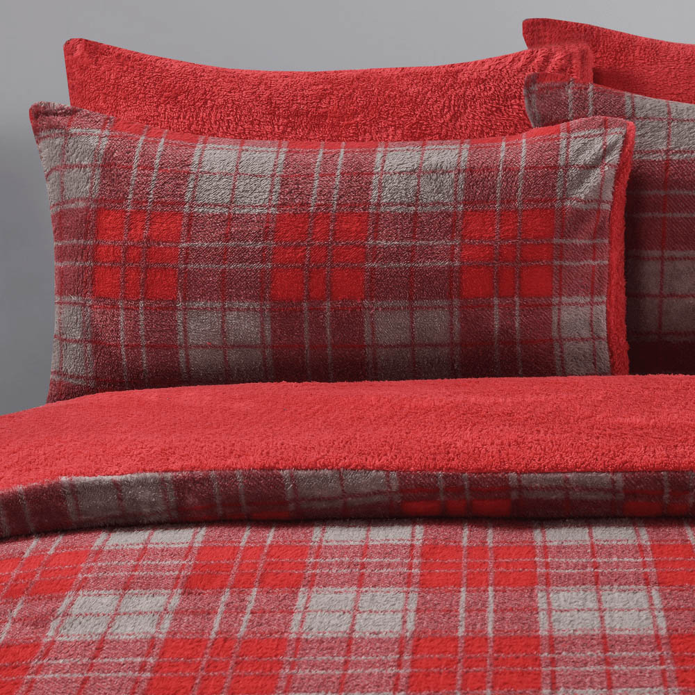 Velosso Single Red Check Teddy Fleece Duvet Set Image 2