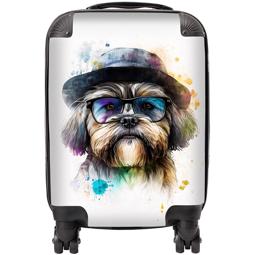 Warren Reed Designer Small Splashart Lhasa Apso Dog with Glasses Suitcase Image 1