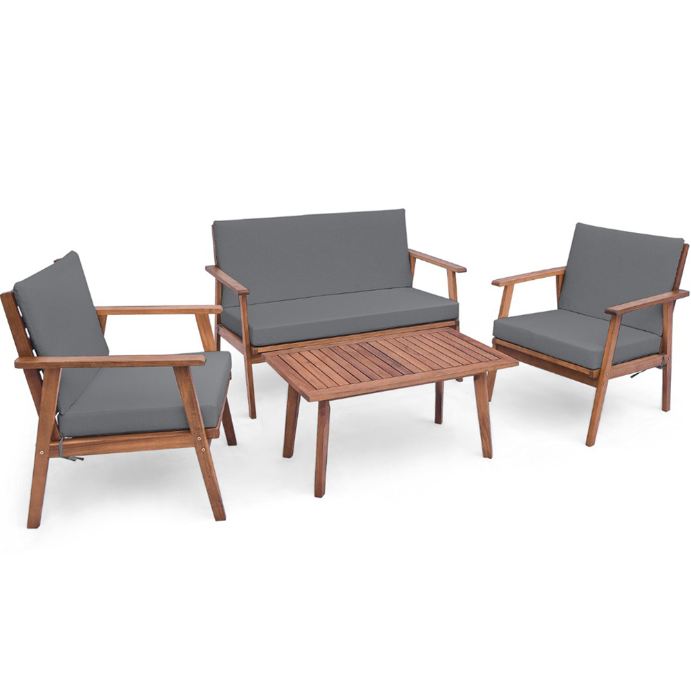 Costway 4 Seater Grey Outdoor Conversation Set with Cushion Image 2