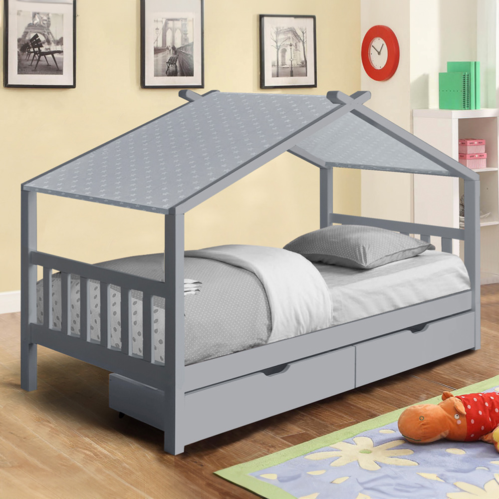 Brooklyn Single Grey 2 Drawer House Storage Bed with Grey Tent Image 1