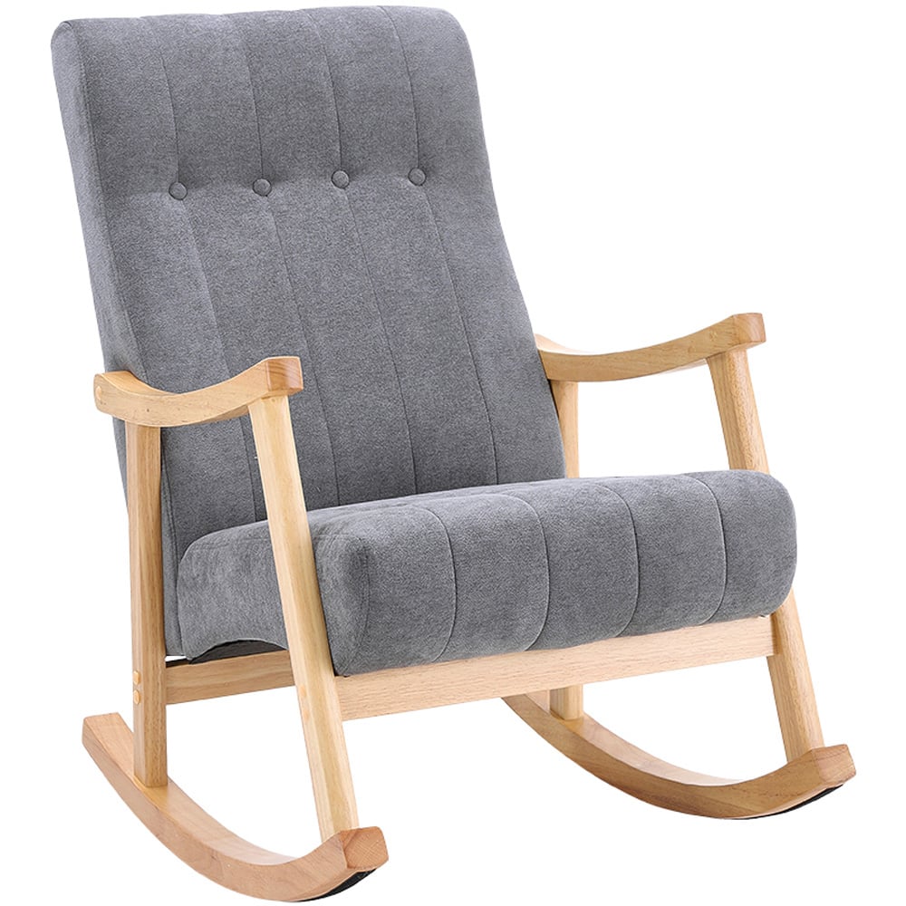 Living and Home Grey Velvet Upholstered Tufted Rocking Chair Image 2