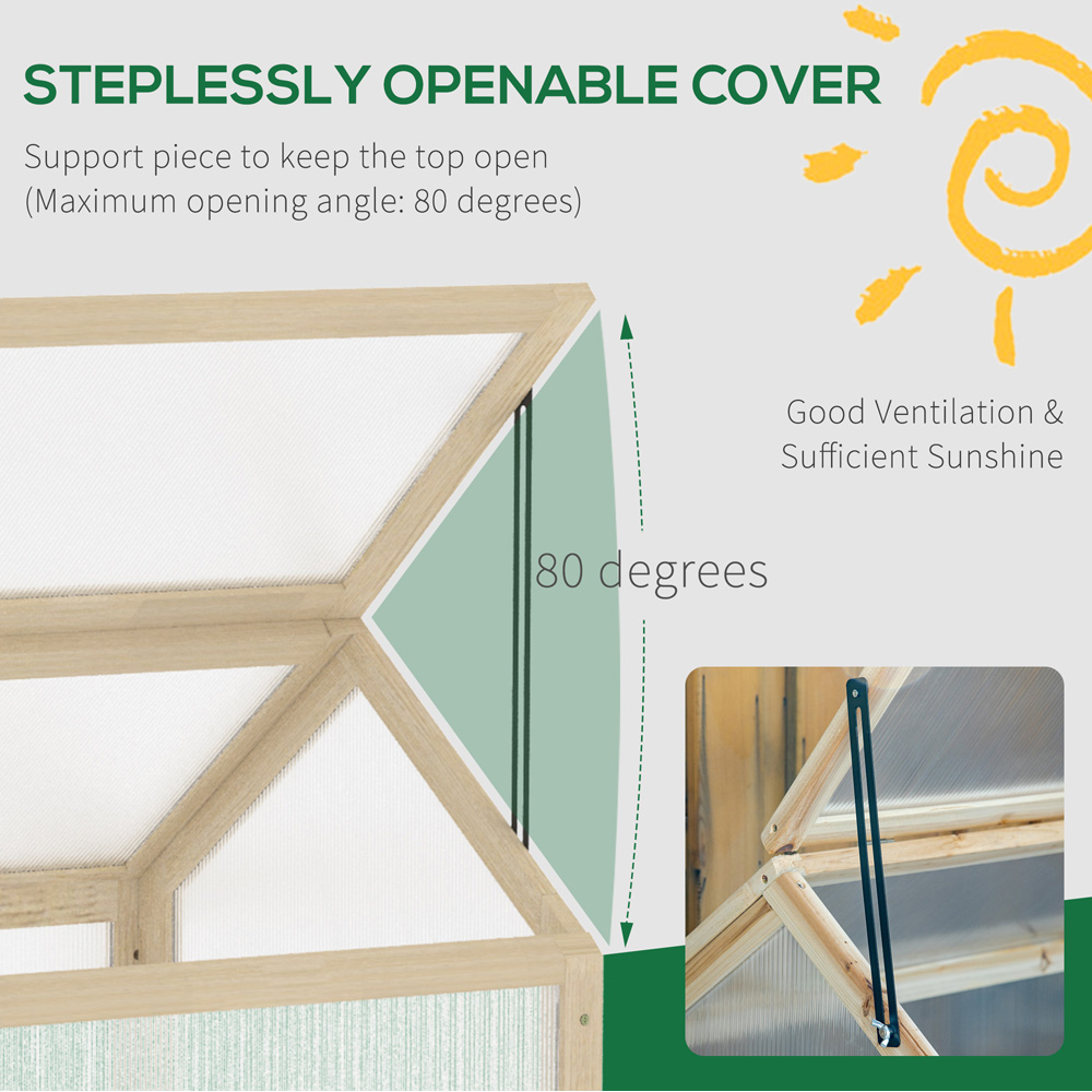 Outsunny Natural Wooden Polycarbonate 2.9 x 1.7ft Mini Greenhouse Image 6