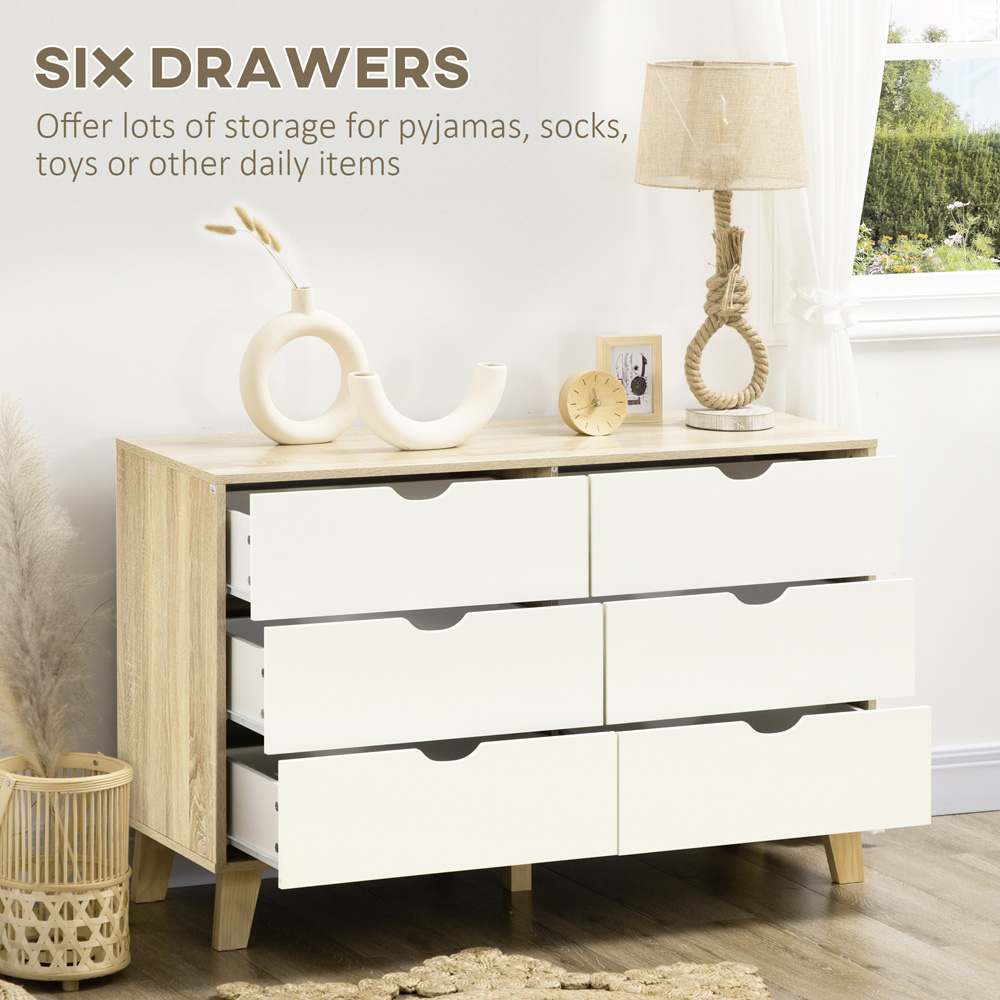 Portland 6 Drawer White and Light Brown Chest of Drawers Image 5